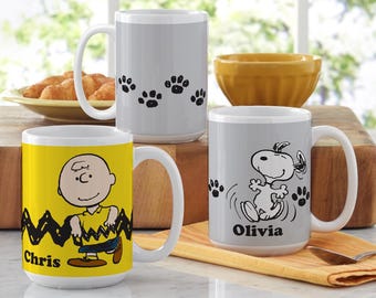 Personalized PEANUTS® Character Mug - Charlie Brown Mug - Snoopy Mug - 15oz Mug - Peanuts Coffee Mug - Choose Charlie Brown™ or Snoopy™