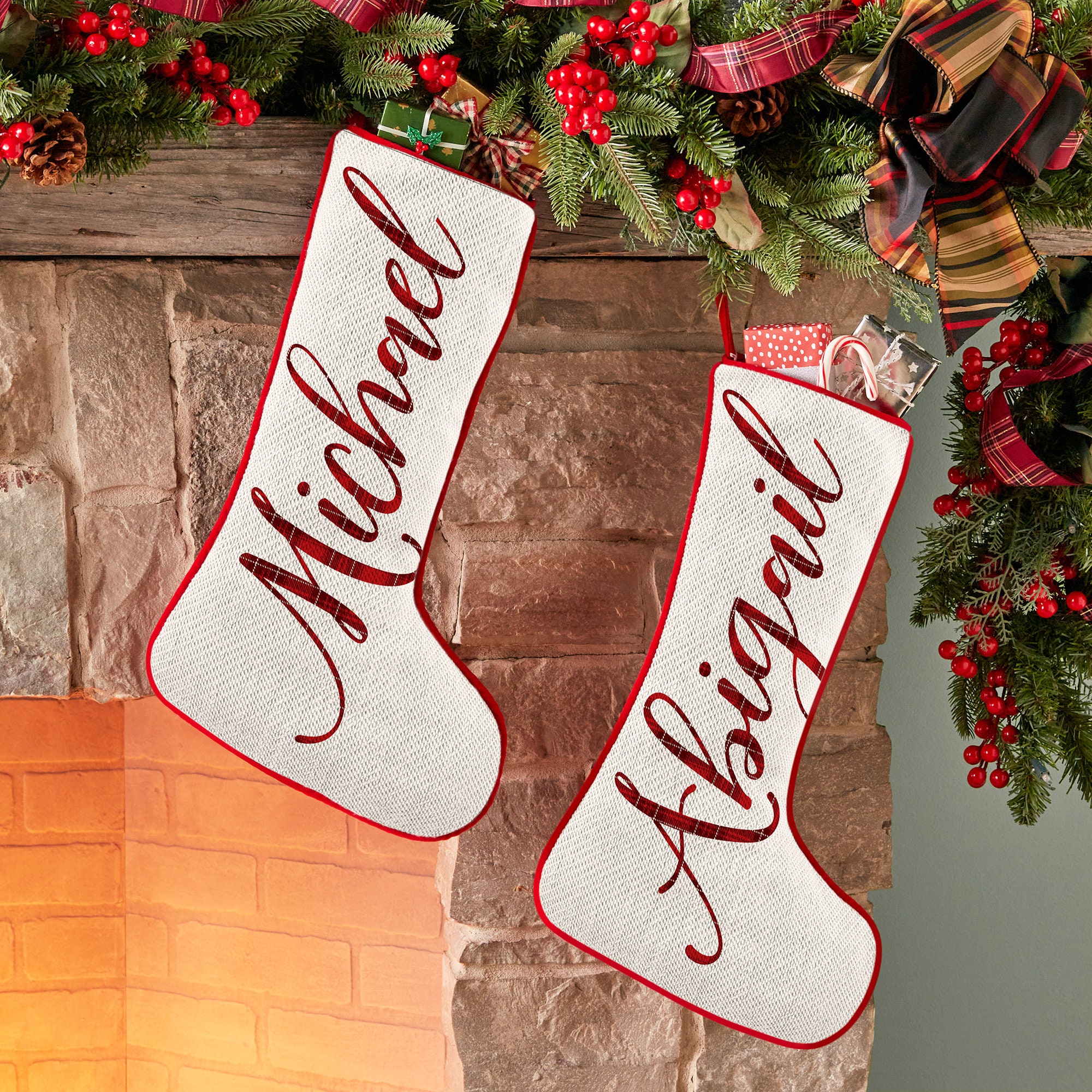 Personalized Needlepoint Stocking Family Stockings Old-fashioned Christmas  Décor Embroidered Name 12 Designs Available 