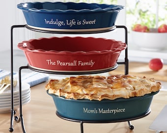 Personalized Ceramic Stoneware Pie Baking Dish - Personalized Gift For Mom, Grandma, The Baker, The Foodie - Available In 3 Colors