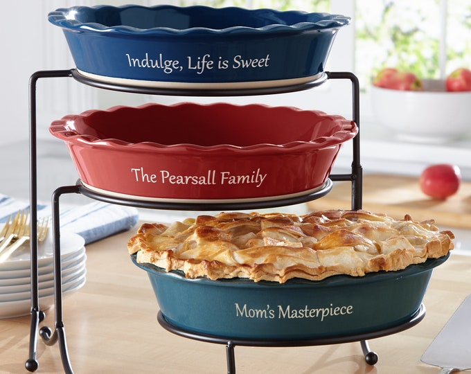 Personalized Ceramic Stoneware Pie Dish - Baking Dish - Available In 3 Colors
