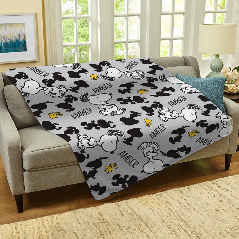 Personalized Peanuts All Over Snoopy Pattern Plush Blanket - 50x60 - Snoopy Blanket - Snoopy and Woodstock - Available in 4 Colors image 1