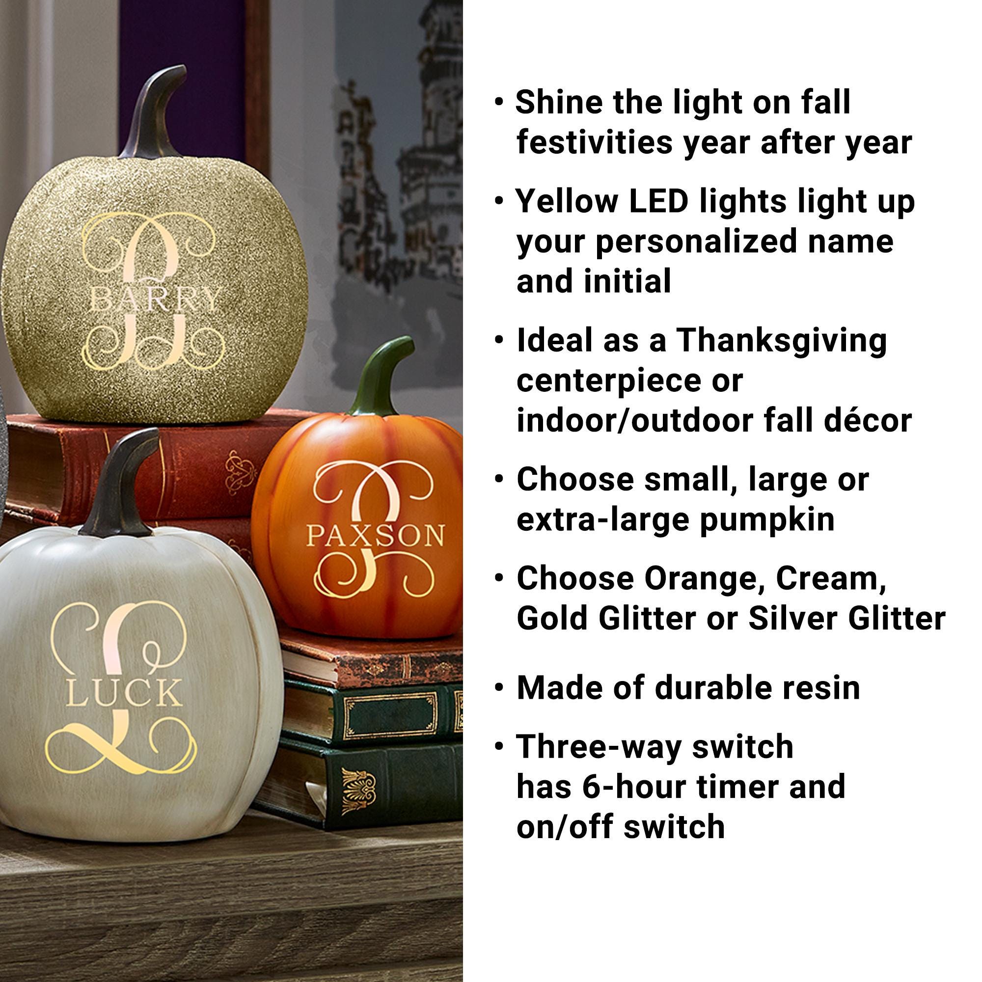 Personalized Light Up Family Name & Initial Pumpkin - Halloween Décor - Fall Décor - Available In 3 Sizes - Choose From 4 Colors
