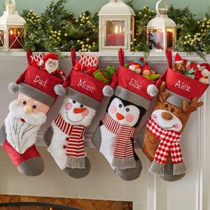 Personalized Furry Friends Christmas Stockings - Holiday Décor - Plush Stocking - Choose From 6 Characters - Custom Embroidered Name