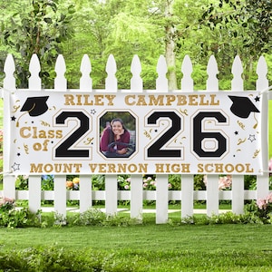 Banner fotográfico de graduación personalizado: decoración para fiesta de la clase de 2026: disponible en 6 pies, 8 pies y 10 pies.