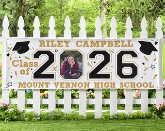 Personalized Graduation Photo Banner – Class of 2026 Party Décor - Available in 6ft., 8ft., and 10ft.