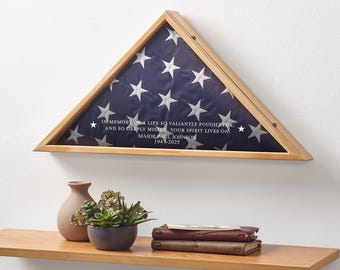 Personalized Memorial Flag Display Case - Freestanding or Wall Mounted - Display US Flag - For Departed Military Veterans: Our Valiant Hero