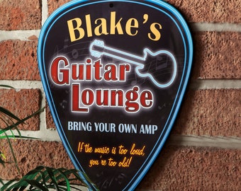 Personalized Decorative Guitar Lounge Sign – Gift for Music Lovers – Unique Wall Art – Customize with Any Name
