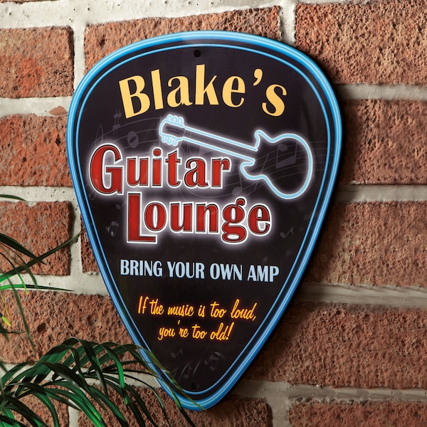 Personalized Decorative Guitar Lounge Sign – Gift for Music Lovers – Unique Wall Art – Customize with Any Name