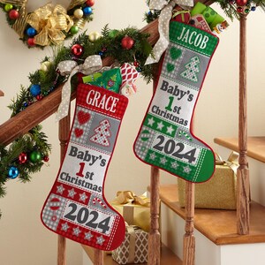 Personalized Christmas Stocking-Baby&#39;s First Christmas-For Newborns-Customized Stocking For Baby-Holiday Décor-Choose From 2 Colors