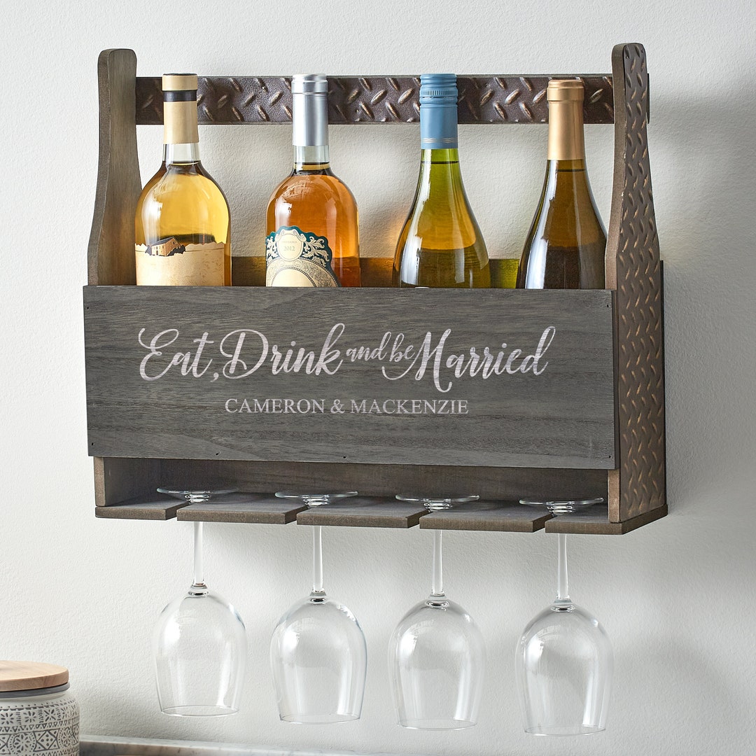 Personalized Wine Rack - Wood and Metal - for Weddings - for Newlyweds ...