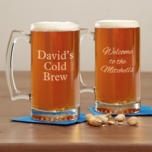 Personalized Beer Mug - Create Your Own Message - Custom Barware - 25 oz Oversized Glass Beer Mug - For The Beer Lover - For The Brew Master
