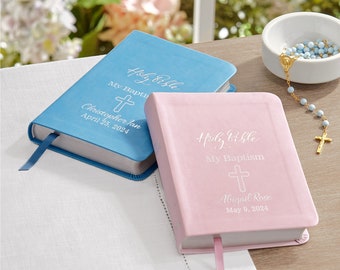 Personalized Baptism Bible – Religious Gift for Faith Milestone – KJV Bible - Keepsake For Baby - Children's Bible - Choose Pink Or Blue