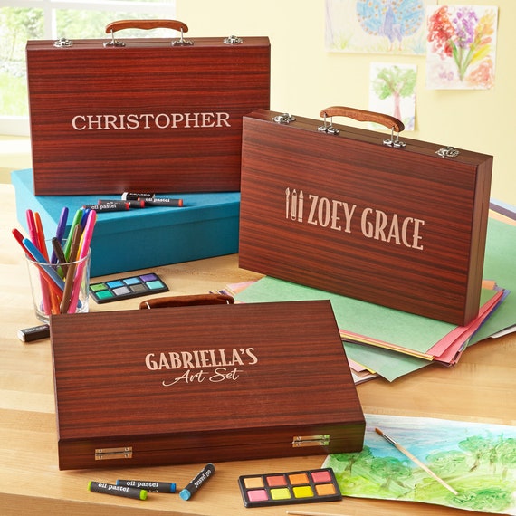 Personalized 80-piece Deluxe Art Set W/wood Carrying Case Arts