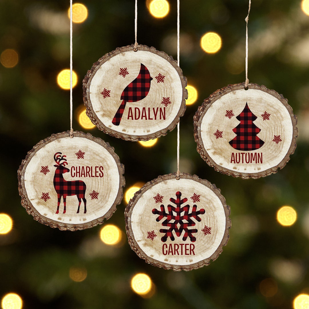 Personalized Plaid Rustic Wooden Ornaments Customize With Any Name for ...