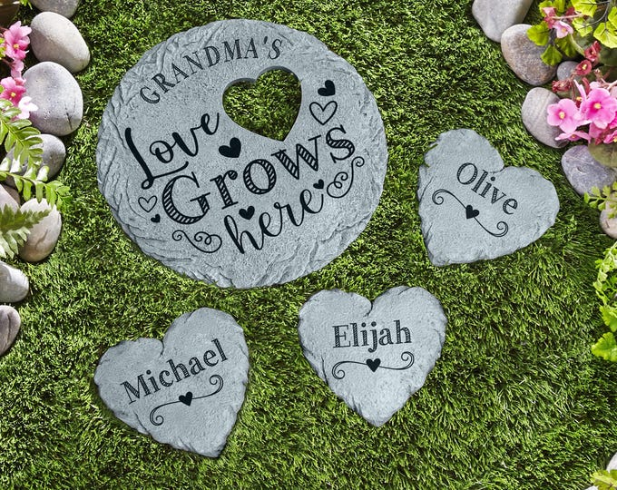 Personalized Garden Stone - Custom Garden Décor - Heart Stepping Stone - Stepping Stone Garden Path - For Mom - For Grandma - Mother's Day