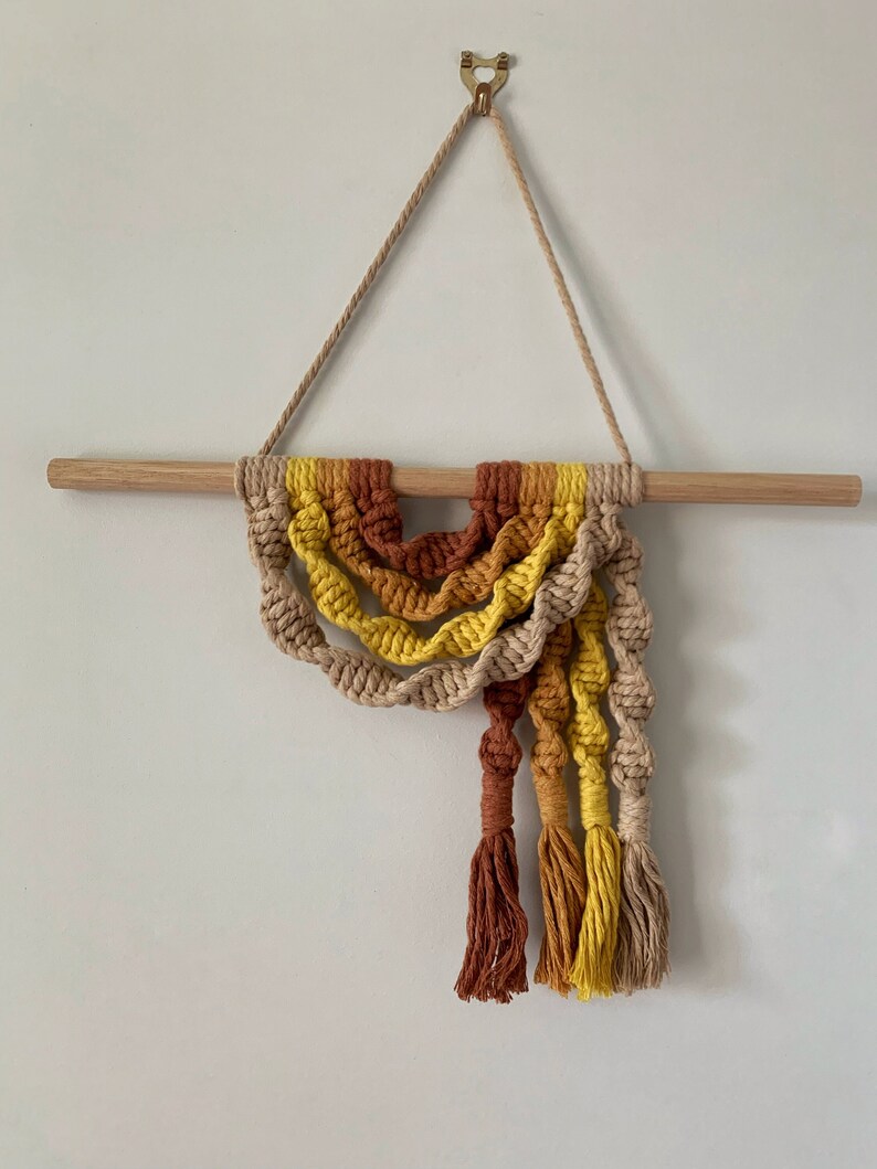 RAINBOW WALL HANGING Macrame Feathers Beaded Wall Hanging Unique Yarn