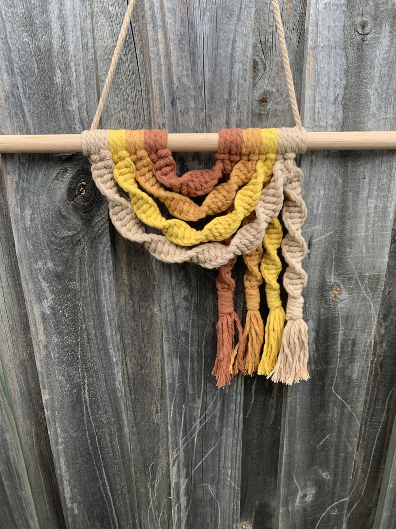 RAINBOW WALL HANGING Macrame Feathers Beaded Wall Hanging Unique Yarn