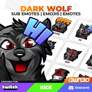 Sous-émoticônes animées Loup noir - Lot de 8 [Twitch | Coup de pied | Discorde]