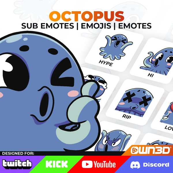 Emotes pieuvre - Lot de 8 [Twitch | Coup de pied | YouTube]