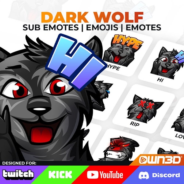 Dark Wolf Animated Sub Emotes - 8 Pack [Twitch | Kick | YouTube]