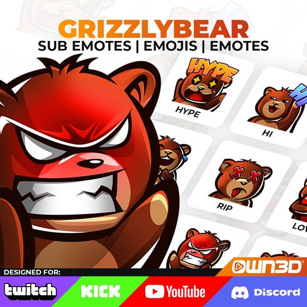 Grizzly Bear Emotes - 8 Pack [Twitch | Kick | YouTube]