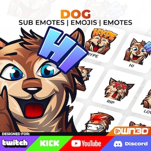 Dog Emotes - 8 Pack [Twitch | Kick | YouTube | Discord]