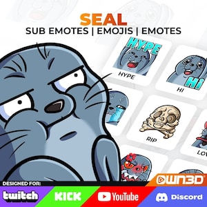 Seal Sea Lion Emotes - 8 Pack [Twitch | Kick | YouTube | Discord]