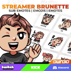 Streamer Male Brunette Animated Sub Emotes - 8 Pack [Twitch | Kick | Discord]