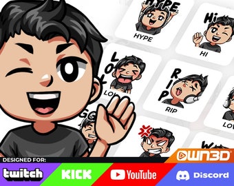 Streamer Male Black Animated Sub Emotes - 8 Pack [Twitch | Kick | YouTube]