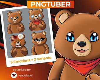 Bear PNG Tuber Avatar for [Twitch | Kick | YouTube | Discord | Facebook | TikTok] ready to use VTuber +Flower Bear and Scarf Bear