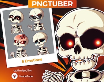 Skeleton PNG Tuber Avatar for [Twitch | Kick | YouTube | Discord | Facebook | TikTok] ready to use VTuber Bones Skull Death Undead Lich
