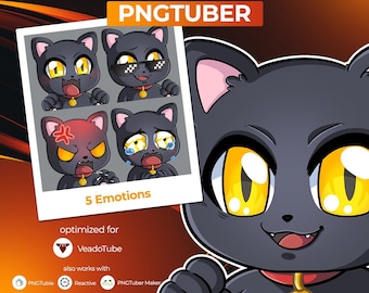 Avatar de gato negro PNGTuber: 5 emociones, modelo VTuber
