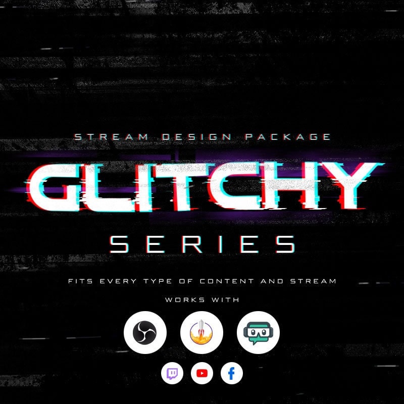 Geanimeerd twitch-overlaypakket glitchy [Twitch | Schop | YouTube]