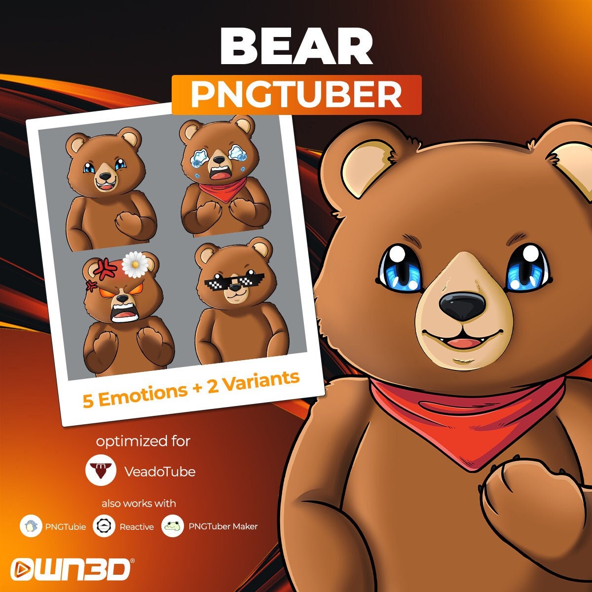 Bear Pngtuber Avatar for Twitch//facebook/kick/discord 