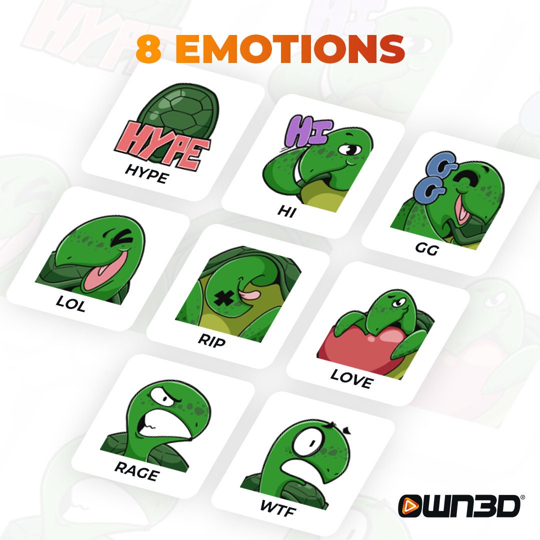 Turtle Animated Sub Emotes - 8 Pack [twitch | Kick | Discord] - Etsy