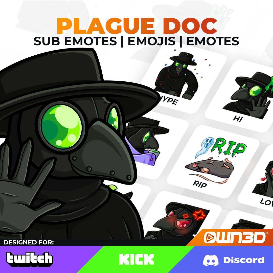 Plague Doc Animated Sub Emotes - 8 Pack [twitch | Kick | Discord] - Etsy