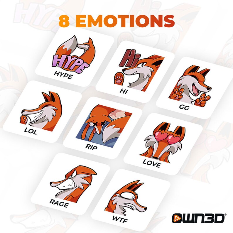 Fox Animated Sub Emotes 8 Pack twitch Kick Discord - Etsy