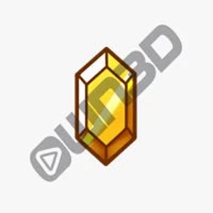 May include: A golden, faceted, gem-like object with a brown outline.