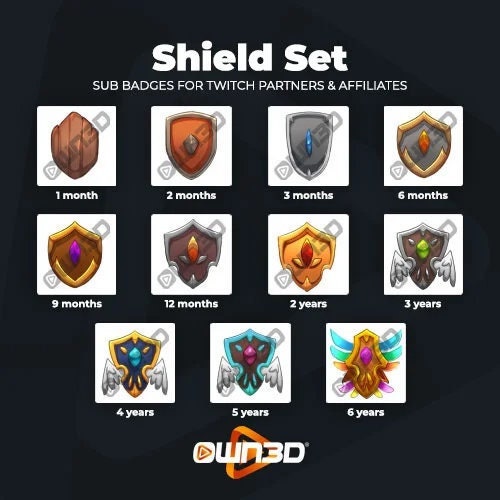 Shield Sub Badges [twitch | Kick | Youtube] - Etsy