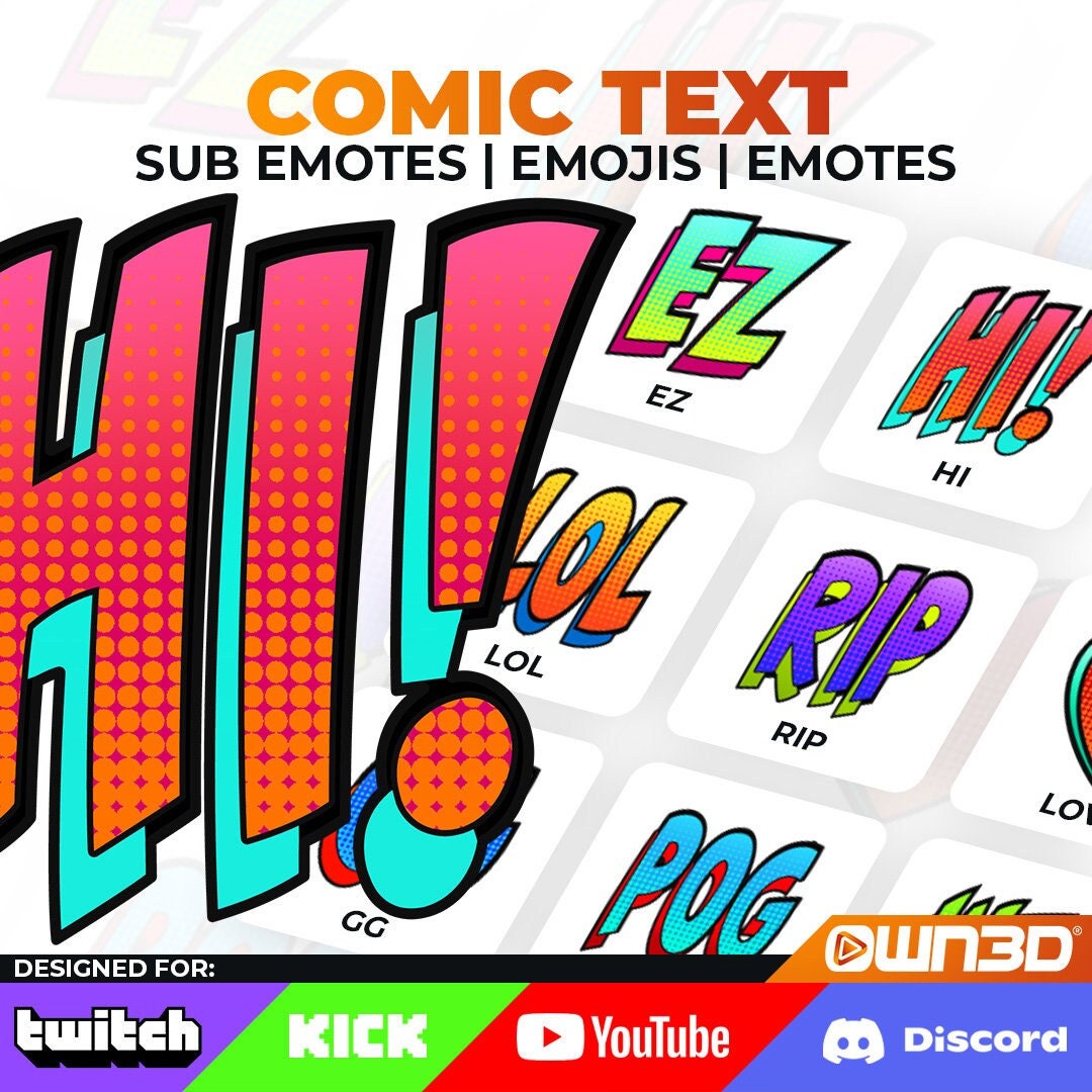 Comic Text Emotes - 8 Pack [twitch | Kick | Youtube | Discord] - Etsy