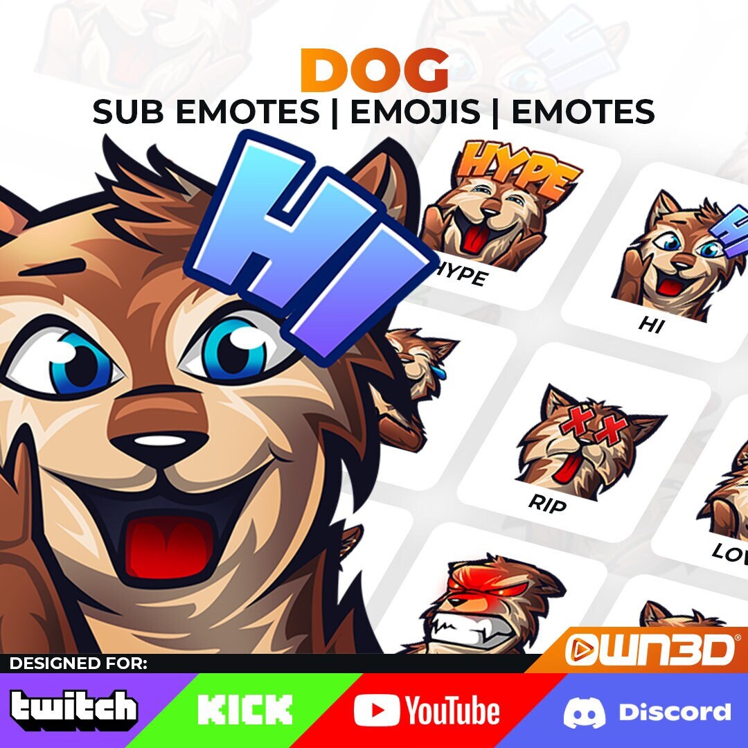 Dog Emotes - 8 Pack [twitch | Kick | Youtube | Discord] - Etsy