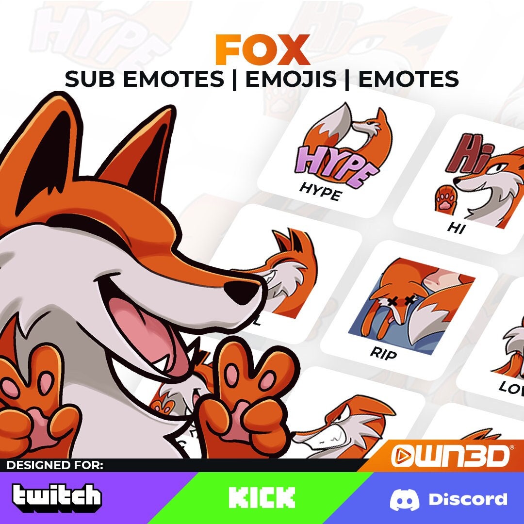 Fox Animated Sub Emotes - 8 Pack [twitch | Kick | Discord] - Etsy