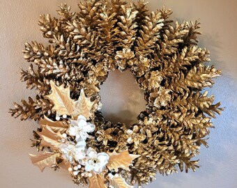 Corona de piña de oro hecha a mano (o personalizada) Decoración de vacaciones / invierno 20 "
