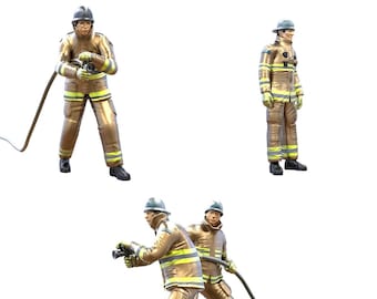 Brandweer reddingsdienst Diorama miniaturen ONGESCHILDERDE set (4 cijfers) schaal 1/50, 1/43, 1/35, 1/32, 1/24, 1/18 model maken van 3D-printen mensen