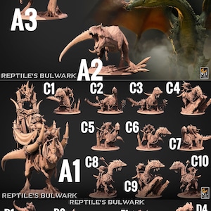Lizardfolk Reptiler 3D-utskrivna figurer 28mm bordsminiatyrer - Reptiler Bulwark - LordOfThePrint Dragon Rider Dino Dinosaurie