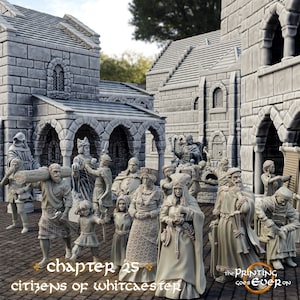 Medieval Townspeople - TPGEO Miniatures - 14 Figures + 4 Objects - ThePrintingGoesEverOn Miniatures NPCs Figure Set - 28 mm Tabletop