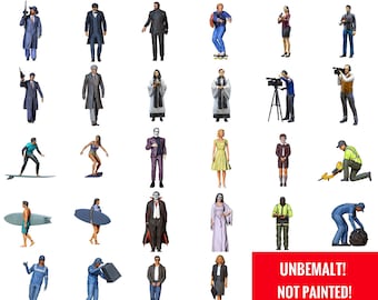 Diorama Miniaturen Figuren (Nr. 163-194) UNBEMALT Maßstab 1/50, 1/43, 1/35, 1/32, 1/24, 1/18 Modellbau 3D Menschen Personen