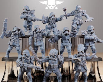 Xenarid Hunters - GrimGuard Stationforge Miniatures - Set van 10 figuren - 28 mm Station Forge Tafelblad 3D Print Miniaturen Ongeverfd