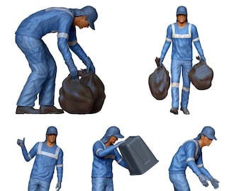 Garbage men diorama miniatures UNPAINTED set (5 figures) scale 1/50, 1/43, 1/35, 1/32, 1/24, 1/18 model making 3D printing people persons