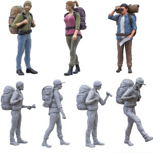 Wandelaar Diorama Miniaturen ONGESCHILDERDE set (7 figuren) Schaal 1/50, 1/43, 1/35, 1/32, 1/24, 1/18 Model maken 3D-printen Mensen Personen